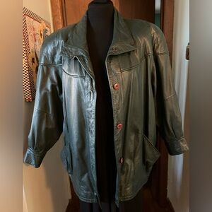 Jessica Ash New York Dark Green Dolman Sleeve Leather Jacket Size Small